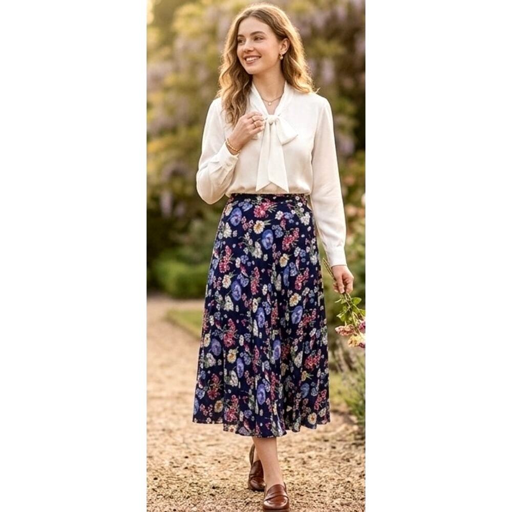 Vintage Herman Geist Floral Violets Midi Skirt